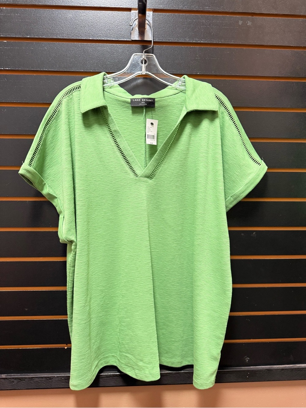 NWT Lane Bryant Green Collared V-Neck Ladder Trim Top Plus Size 18/20